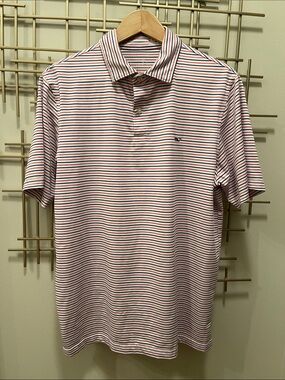Vineyard Vines White Polo with Red & Navy Stripes